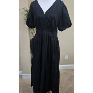 French Connection Maxi Dress XL Poplin Puff Sleeve  Tiered Fit Flare Cottagecore